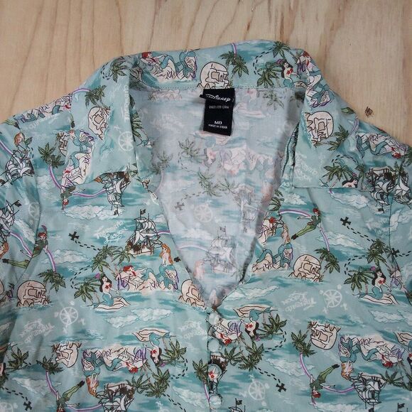 Disney Mermaid Lagoon Crop Top Hawaiian Shirt Blouse - Picture 1 of 6